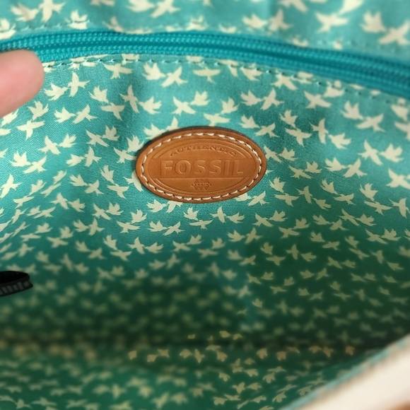 Fossil Canvas Women's Green Silver Crossbody Purse Handbag Colorfully - Picture 3 of 9